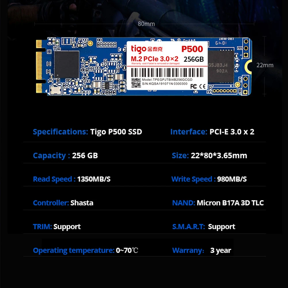 Tigo M.2 SSD PCIe NVMe 2280 Внутренний твердотельный накопитель подходит для настольного