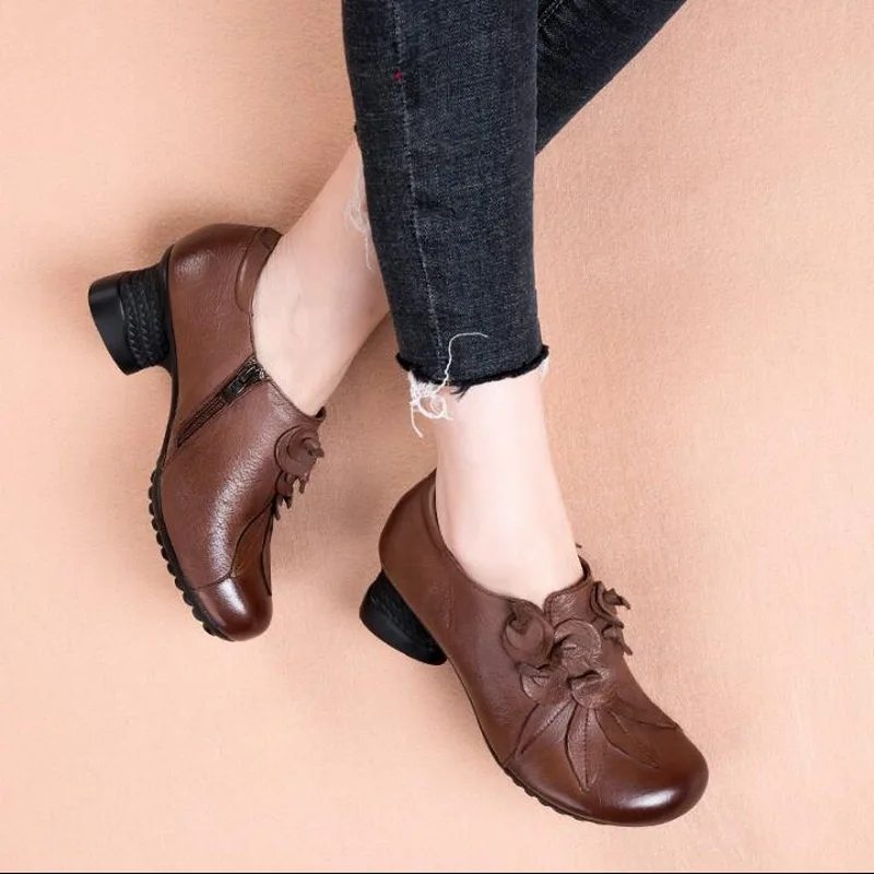 2021 New Retro National Style Ankle Boots Genuine Leather Comfortable Single Shoes Cow Leather Casual Shoes