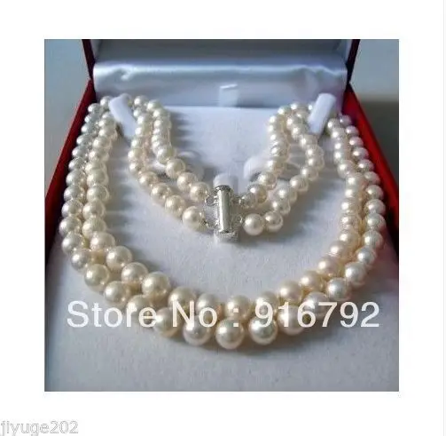

Wholesale free shipping Rare!2 Rows 7-8 MM AKOYA SALTWATER PEARL NECKLACE 17"18"