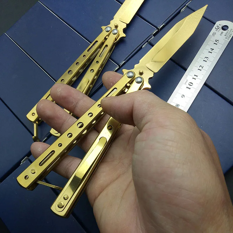 Тактический нож бабочка из золотистого титана для тренировок ножи выживания