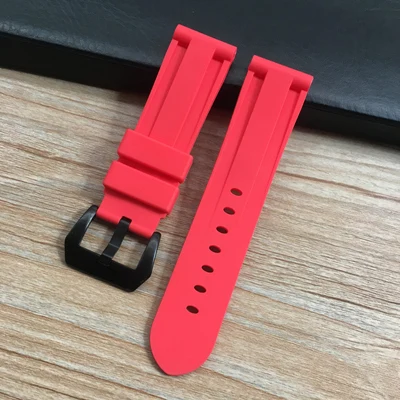 Red Black buckle Мягкий 22 мм 24 мм серый красный черный синий красный белый зеленый силиконовый ремешок для часов Panerai Pilot Iwatch Oris ремешок для часов - Цвет ремешка: Red Black buckle