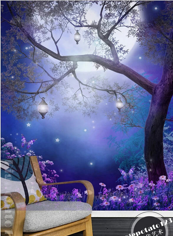 Новейшая Высококачественная 3d фреска на заказ мечта о большом дереве под луной