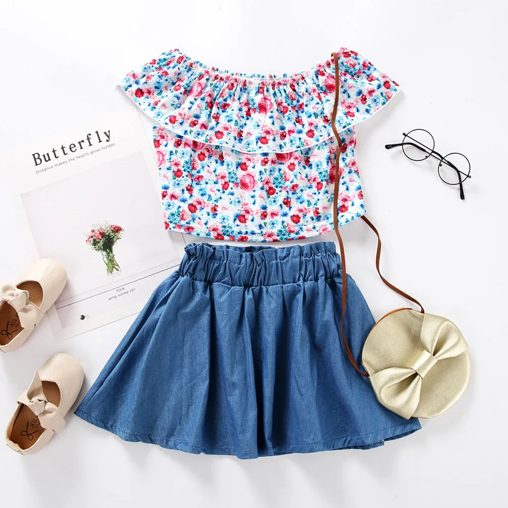 Детские топы с открытыми плечами и оборками для маленьких девочек однотонные