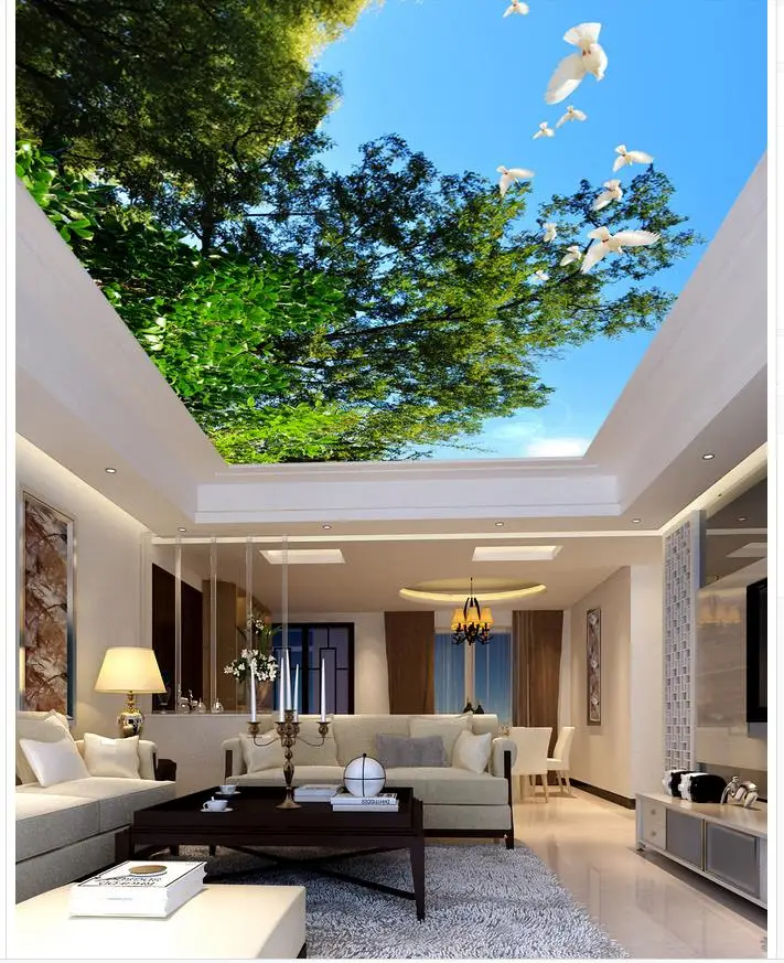 3d обои с изображением дерева голубого неба белого потолка комнат пейзаж потолки