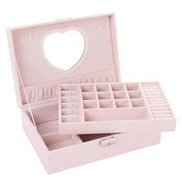 2021 new design pu leather jewelry box double layer wooden frame princess jewelry storage box cosmetic box highly recommend