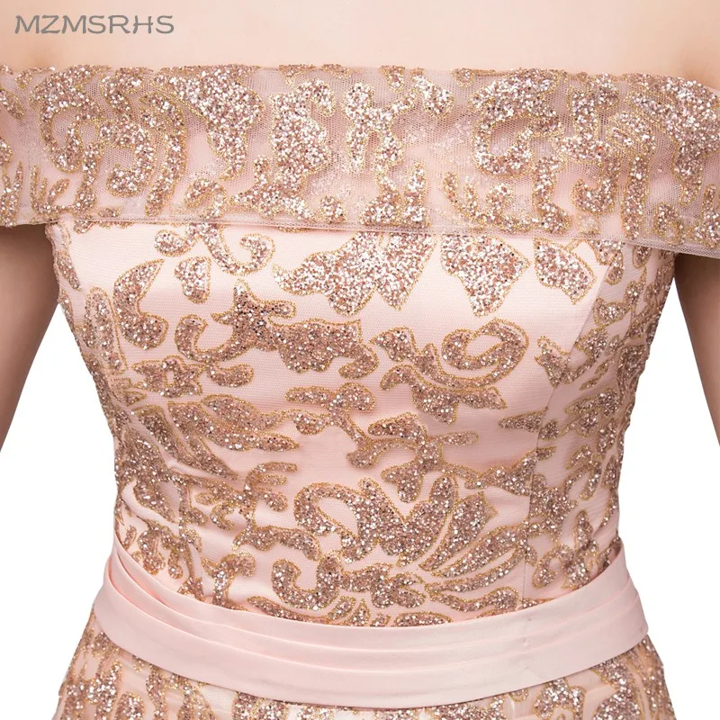 Блестящее кружевное вечернее платье женское элегантное розовое длинное для