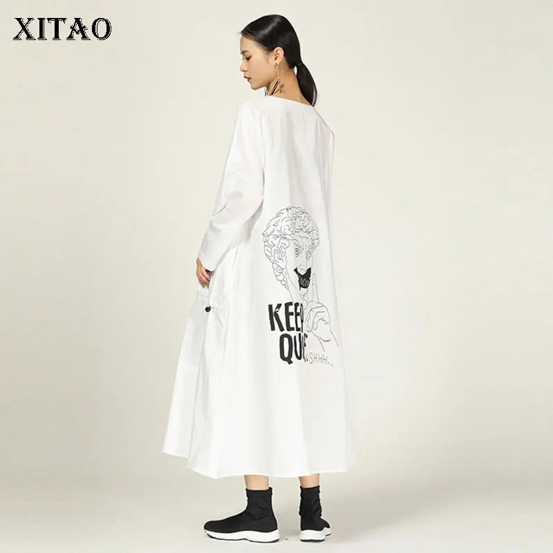 XITAO платье миди с буквенным принтом женское черное прямое асимметричное хит
