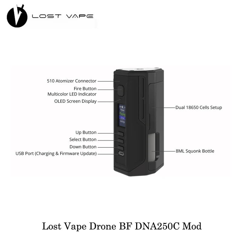 Электронная сигарета Lost Vape LostVape Дрон BF DNA250C коробка мод питание от Двойной 18650 DNA
