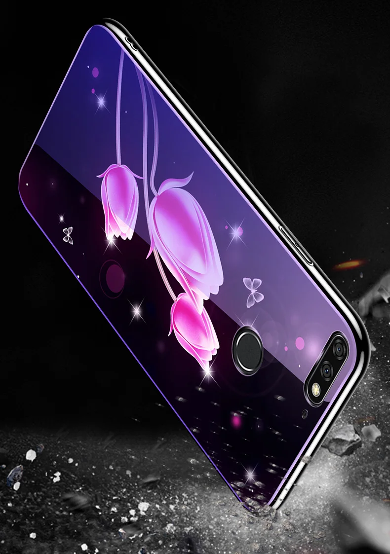 Чехол из закаленного стекла для телефона huawei Honor 7C AUM-L41, 5,7 дюймов, 7C, 5,99 дюймов, чехол, s покрытие, синий светильник, роскошный стеклянный чехол, Fundas Capa