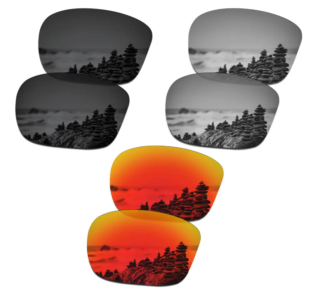 SmartVLT 3 Pairs Polarized Sunglasses Replacement Lenses for Oakley Sliver Stealth Black and Silver Titanium and Fire Red