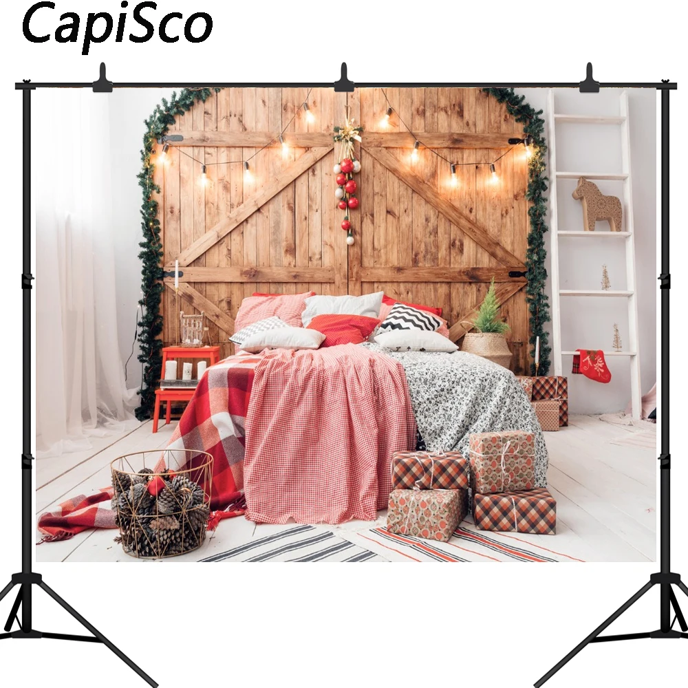 Фон для фотосъемки с изображением рождественского изголовья кровати деревянных