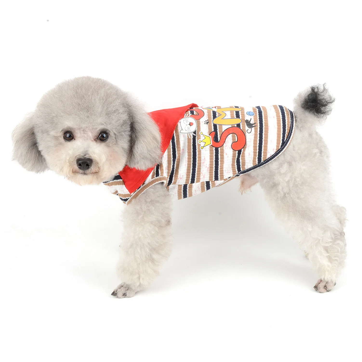 Разноцветная полосатая футболка для маленькой собаки смайлик красный воротник