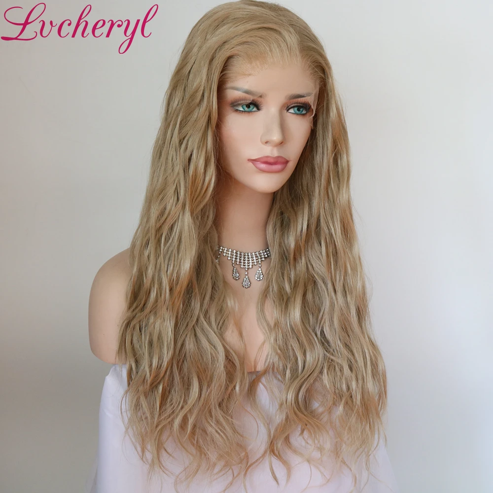 Lvcheryl синтетический парик фронта шнурка естественная волна красный цвет 13x6 синтетический парик фронта шнурка Futura волос парики шнурка для женщин
