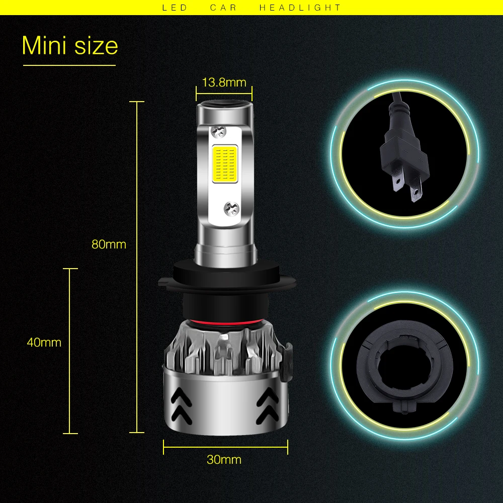 PAMPSEE Mini6 H1 Headlight Bulbs 10000LM H4 Led 12V 24V 9005 HB3 9006 HB4 H7 Car Lights 6000K 100W H8 H9 H11 Cob Spot Lamp | Автомобили и