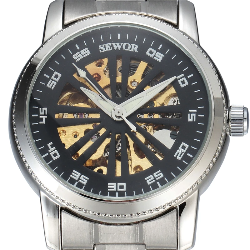 Sewor классический колеса циферблат часов из нержавеющей стали наручные часы