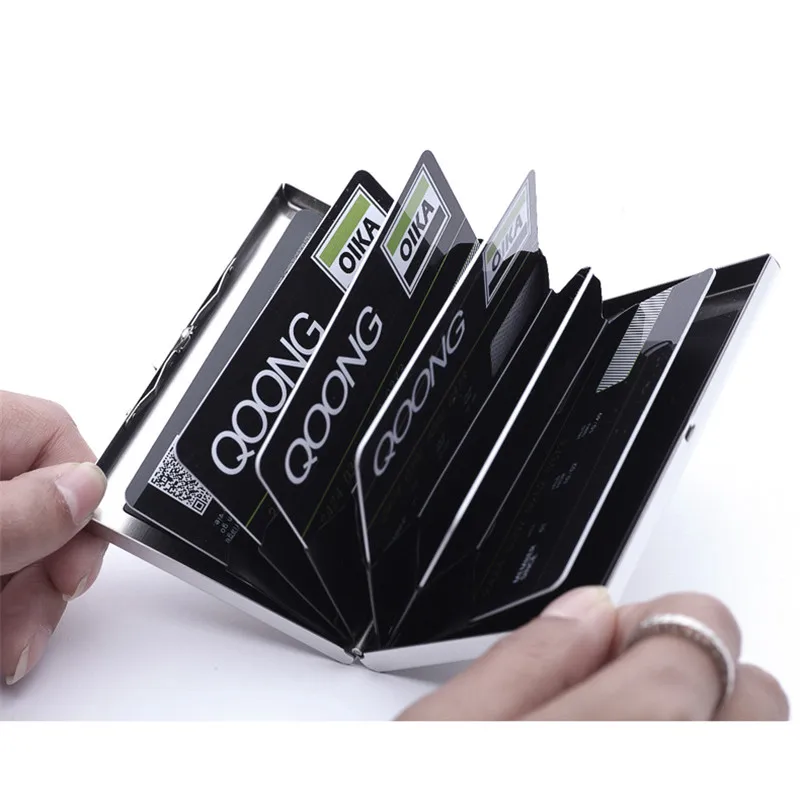 QOONG металлический дорожный кошелек для кредитных карт RFID из нержавеющей стали
