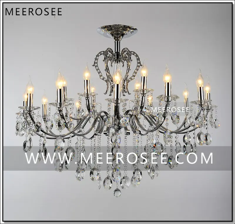 

Large18 Arms Vintage Silver Chandelier Crystal Lighting Fixture Lustre Crystal Hanging Lamp MD8459 D1080mm H890mm