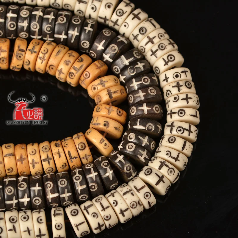 108PCS Natural yak bone bead hand-chain necklace DIY scatter beads for jewelry making 3X8mm 4X10mm Tibetan style hole 2mm