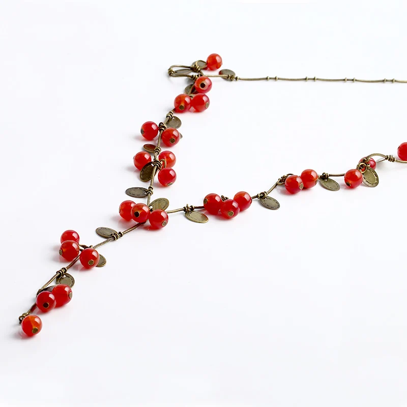 Женское ожерелье с длинным кулоном красное вишнями N116 | Украшения и аксессуары