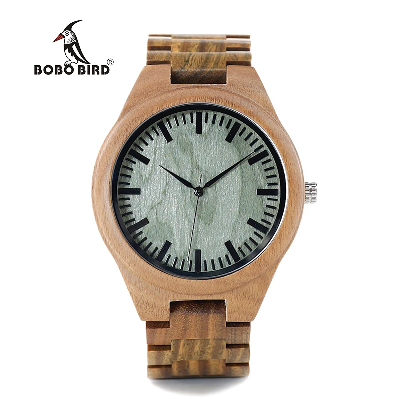 Мужские наручные часы BOBO BIRD зеленые сандаловые из сандалового дерева японский