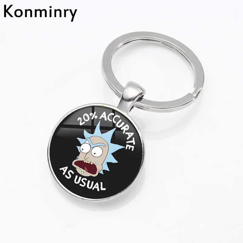 Silver Konminry научная фантастика мультфильм Рик и Морти брелок держатель круглый стеклянный кулон подарки ручной работы для женщин и мужчин ювелирные изделия - Цвет: Silver