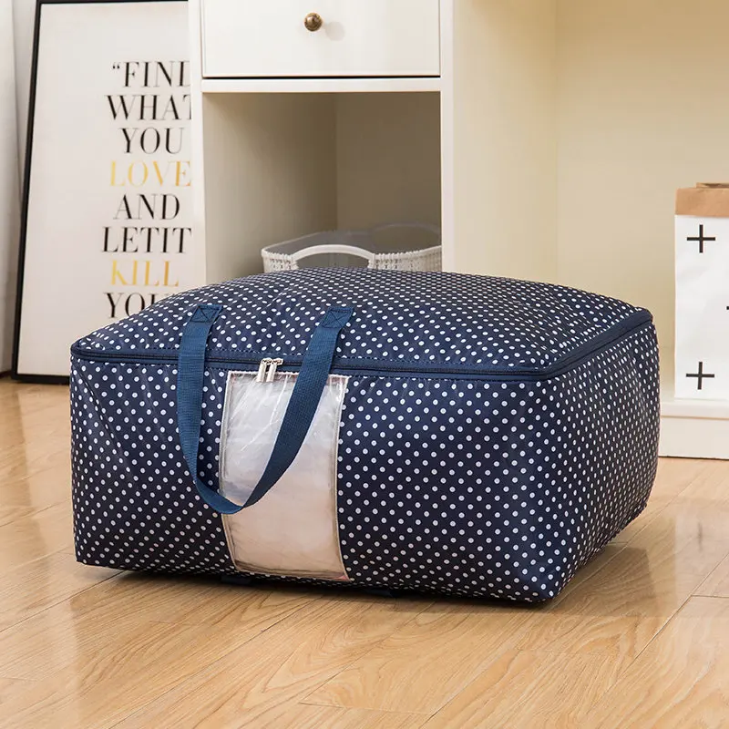 Navy blue dots Домашний шкаф, сумки для хранения, водонепроницаемый, Оксфорд, органайзер для одежды, сумка, портативный органайзер для подушки, одеяло, коробка для хранения - Цвет: Navy blue dots