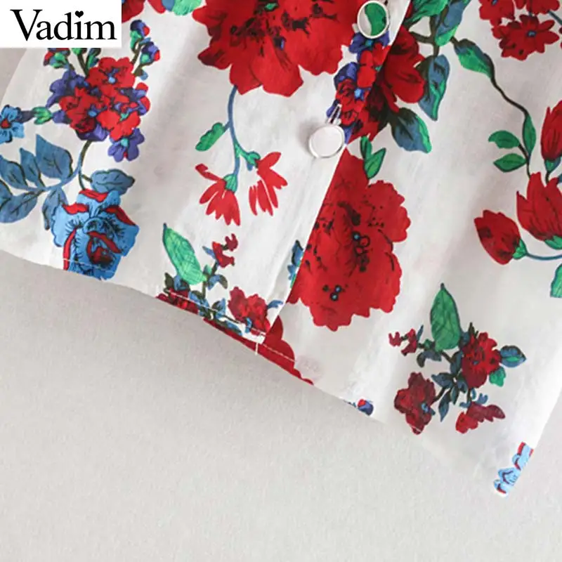 Vadim women floral print blouse half sleeve button design square collar shirts casual retro chic female blusas tops DA476 |