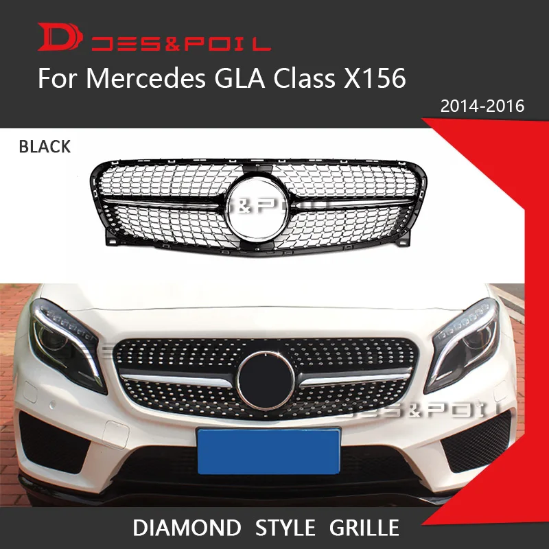 Алмазная решетка для Mercedes GLA Class X156 Pre Facelift черный серебристый передний бампер