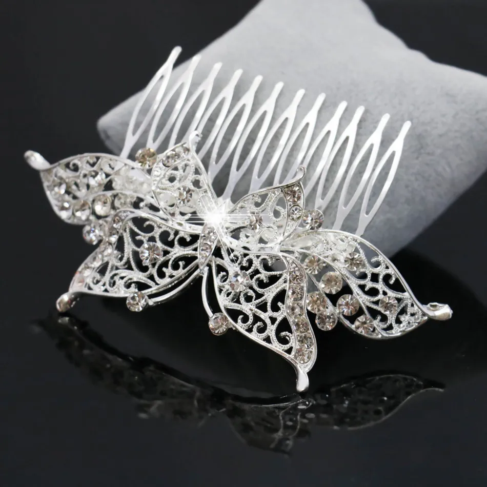 Женская заколка расческа для волос бабочка со стразами украшение подарок на день
