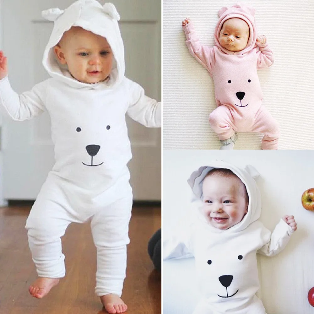 

2019 baby boys&girls Newborn Infant Baby Boy Girl Hooded Cartoon Romper Jumpsuit Outfits Clothes