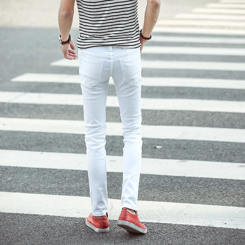 Мужские повседневные однотонные Стрейчевые облегающие джинсы белые прямые