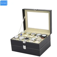 new black double layer lock dispaly storage case box window sunglass black sew leather gift for menwomen collect box wbg1096