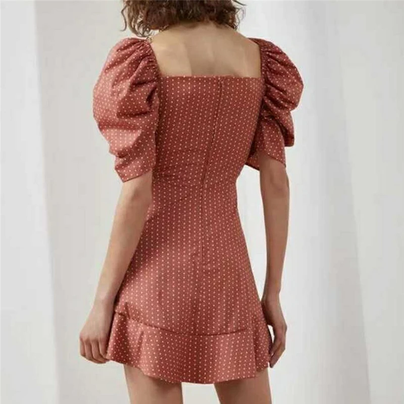 LALA IKAI/в горошек с оборками Для женщин летнее платье открытыми плечами пышными