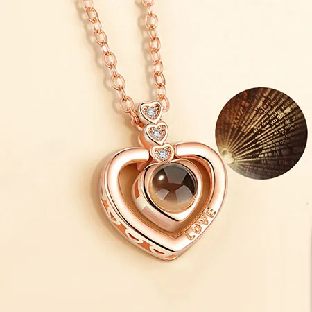 Новинка, розовое золото, серебро, 100 язык, Ожерелье I love You, подвеска с памятью, свадебное ожерелье с буквами, Прямая поставка - Окраска металла: love heart gold
