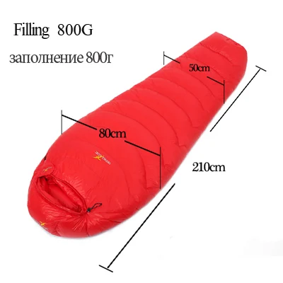 red 800G 210CM WINGACE заполнить 400 г 600 800 гусиный пух спальный мешок Мумия Сверхлегкий hike uyku tulumu открытый оборудования кемпинг спальный мешок - Цвет: red 800G 210CM