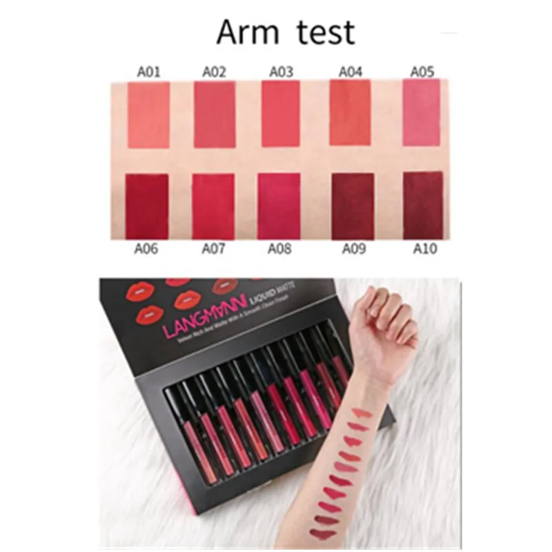 Langmanni 10pcs/Set Liquid Lipstick Lip Gloss Professional Makeup Matte Kit Long Lasting Cosmetics Maquiagem | Красота и здоровье