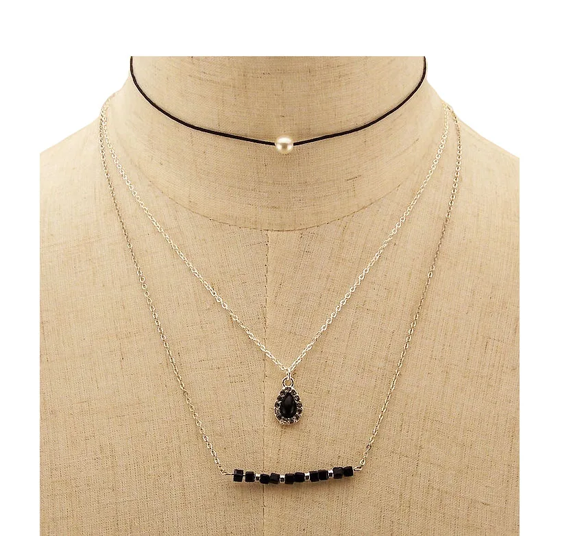 BigBing ювелирные изделия Мода серебряная цепочка Жемчуг Черный Кристалл