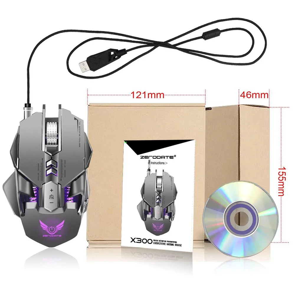 ZELOTES 3200 точек/дюйм USB Проводная Конкурентная игровая мышь 7 программируемых