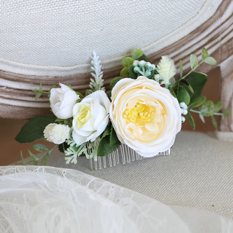 Fashion Greenery Flower Hair Comb Floral Bride Women Accessories for Wedding Ceremony