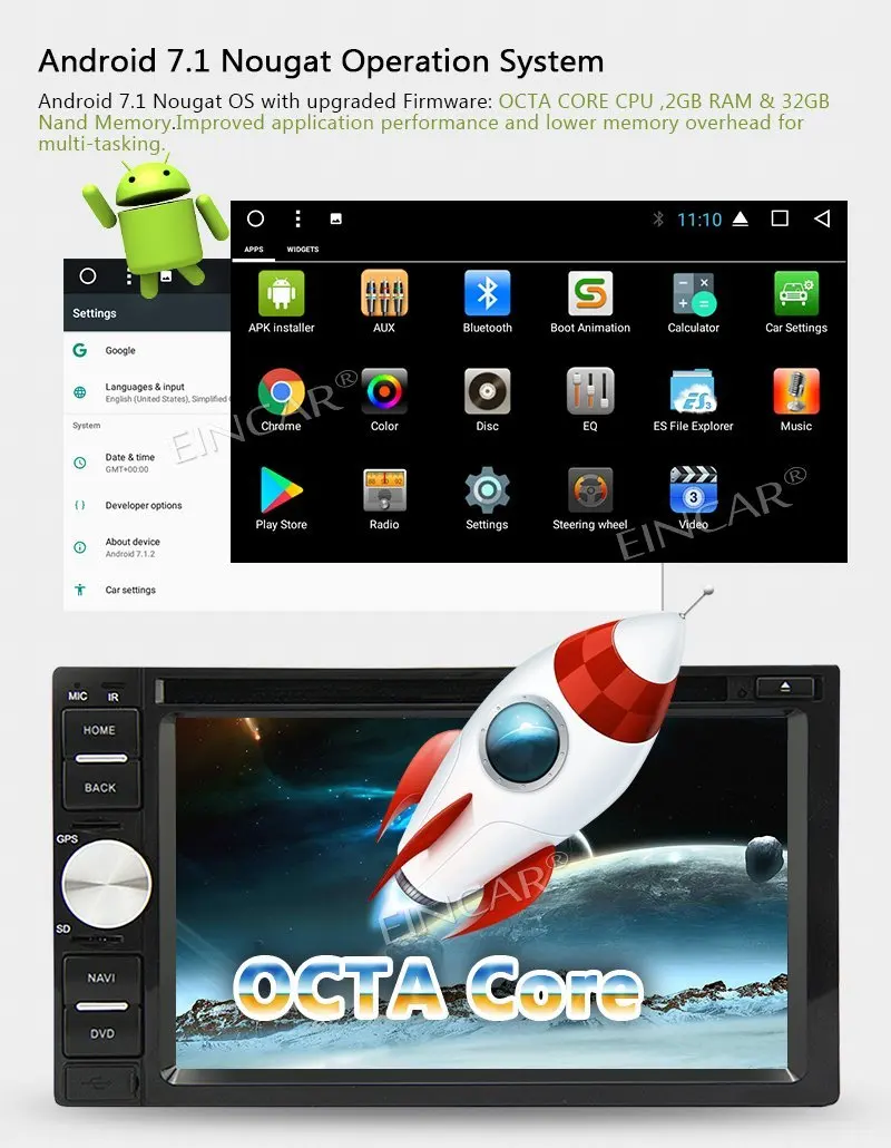 6 2 ''автомобильный dvd плеер на основе Android Восьмиядерный 7 1 стерео в тире gps