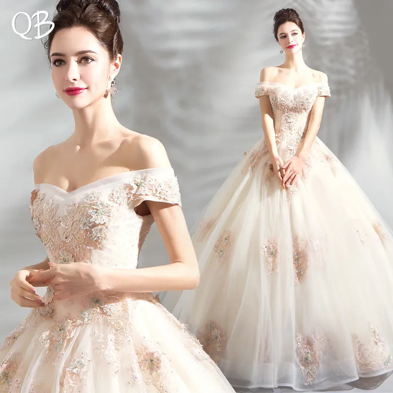 Empire Fluffy Cap Sleeve Tulle Lace Beading Flowers Luxury Wedding Dress 2019 New Fashion Bridal Dresses Gowns WE31 | Свадьбы и