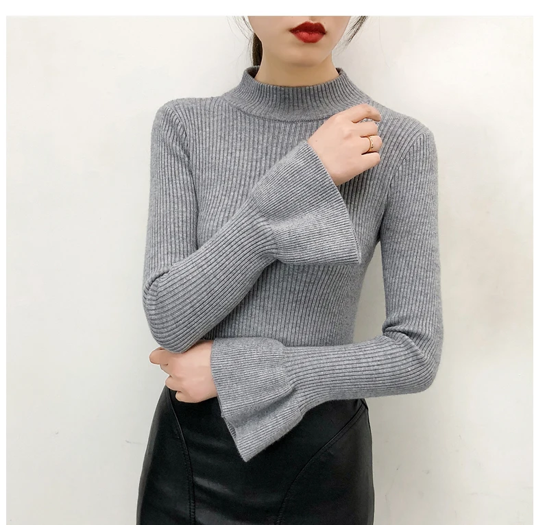 Элегантный Высокий воротник свитера Твердые Трикотажные топы для девочек Корена