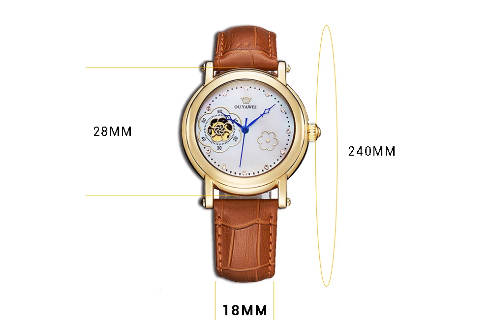 OUYAWEI Fashion Imitation Shellfish Flowers Dial Design Self Wind Mechanical Watch Women Luxury Brand Ladies Automatic Watch
