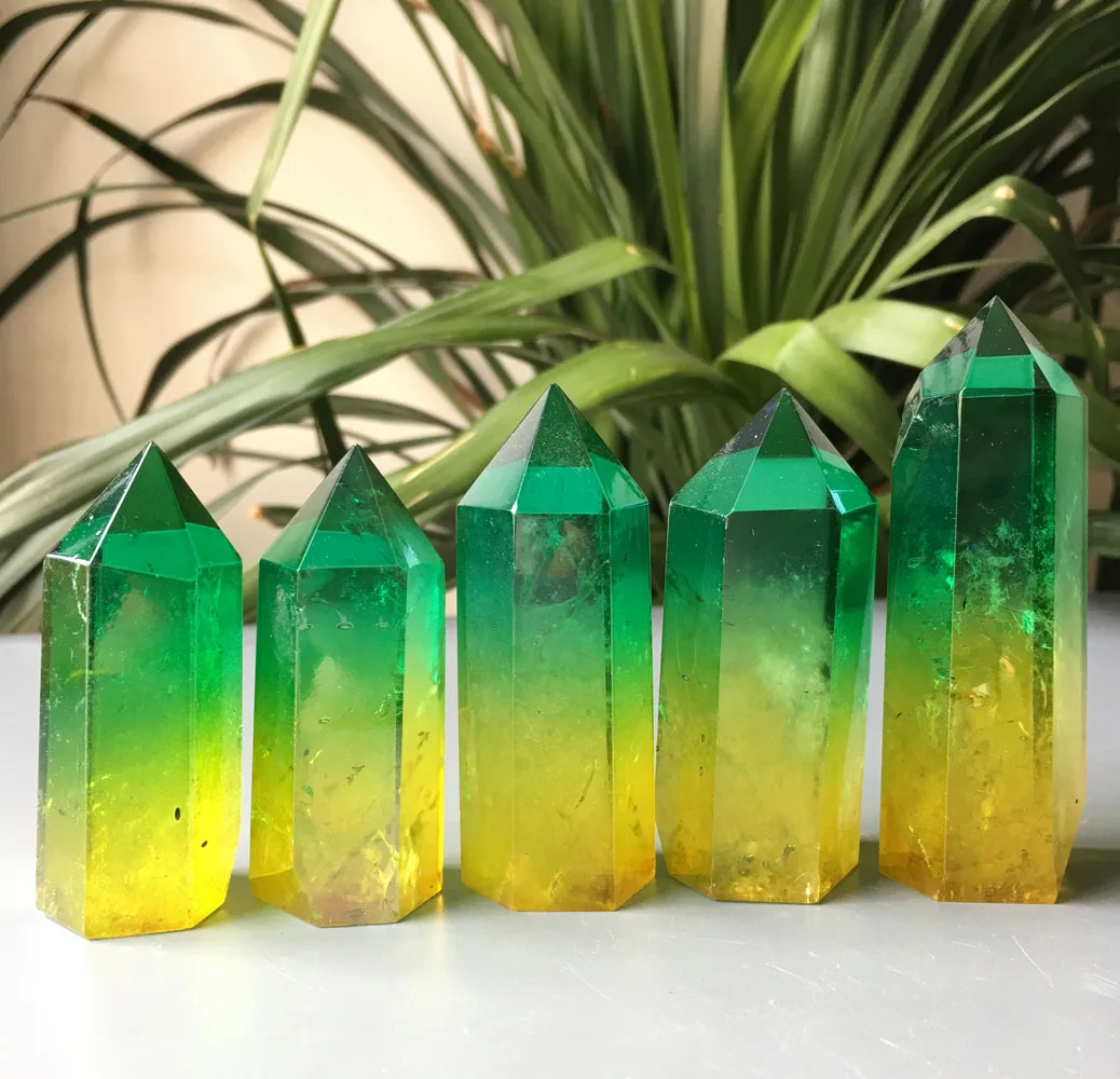 

1kg Hot sale Natural green& yellow energy crystal Electroplating pillars wand point