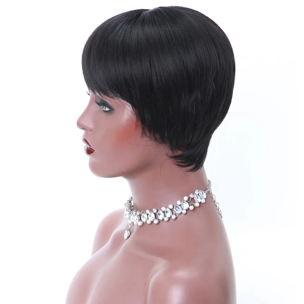 JUNSI Волосы Короткие Красный Черный Pixie Cut синтетические парики для женщин натуральные парики