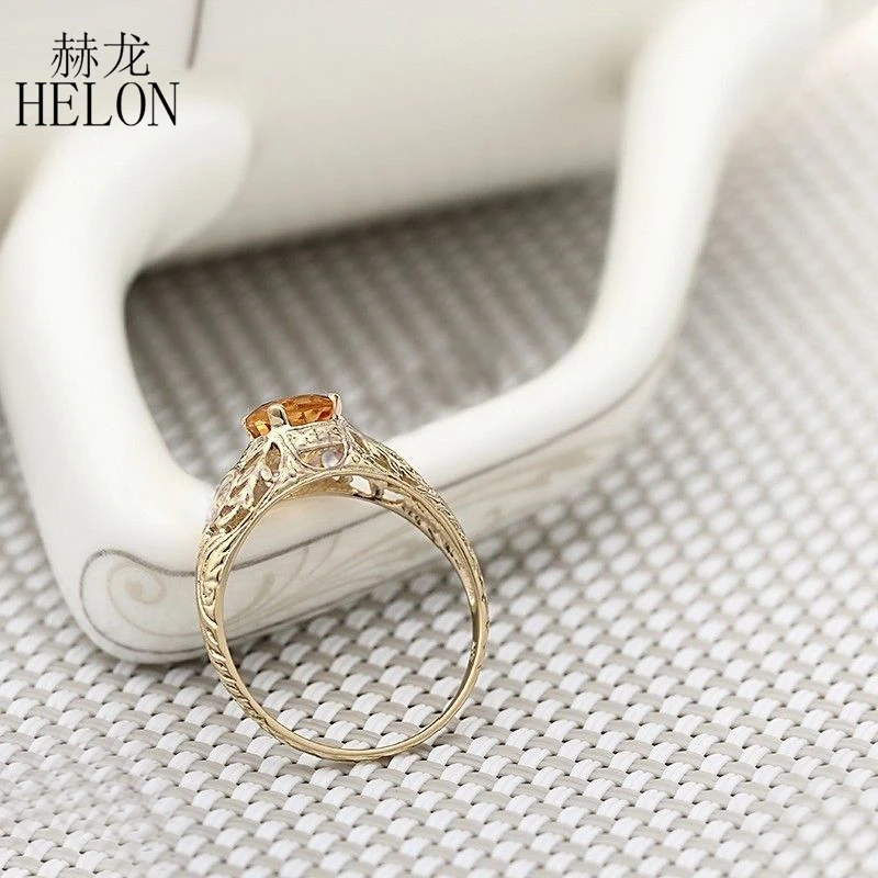 Золотое и желтое кольцо HELON однотонное круглое 5 мм из натурального цитрина для