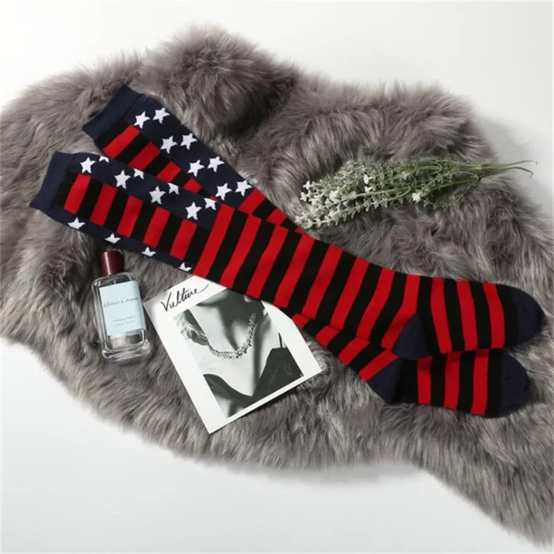 Полосатые хлопковые чулки с эластичным бортом женские гольфы гетры в полоску