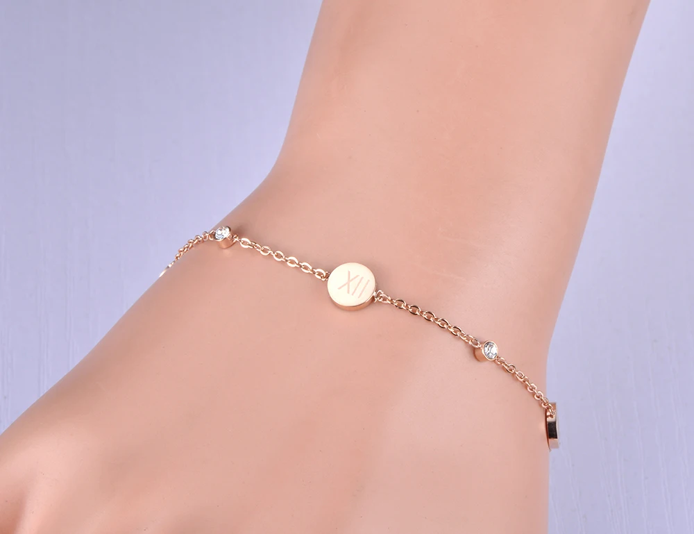 Браслет из нержавеющей стали JeeMango с римскими цифрами розовое золото цепочка