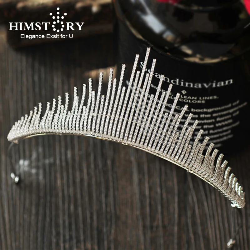 

Himstory Micro Paved Full AAA Cubic Zircon Crown Tiara Shinny Zirconia Headband Pageant Wedding Hair Accessories Headpiece