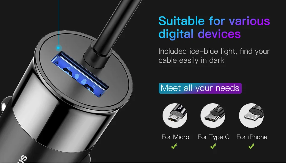 Baseus 2 в 1 USB C автомобильное зарядное устройство usb type C пружинный кабель USB C кабель зарядное устройство для телефона адаптер для iPhone X 8 samsung USB Автомобильное зарядное устройство
